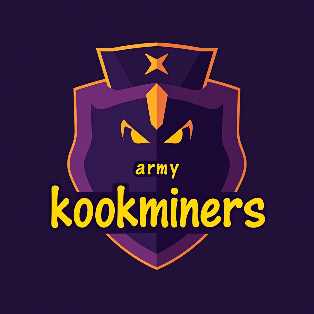  design a logo, purple and yellow, with the text 'army kookminers '.