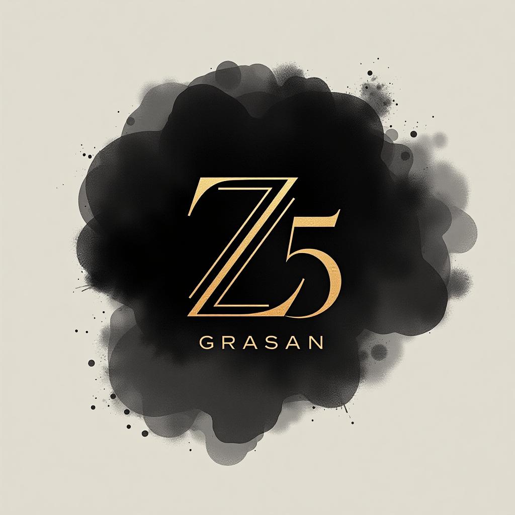  design a logo, in a watercolor style. minimal line logo of create a letterform logo for ‘grasan 5’ featuring a stylish ‘z’, to reflect the brand’s trendy and contemporary fashion offerings. a rose, vector, gold lines and black background, with the text '透かしの刃'.