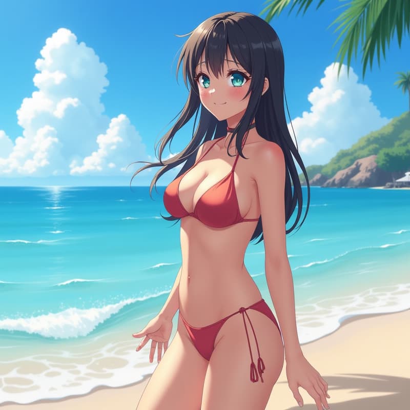  ((anime style)) female on the beach as anime style,