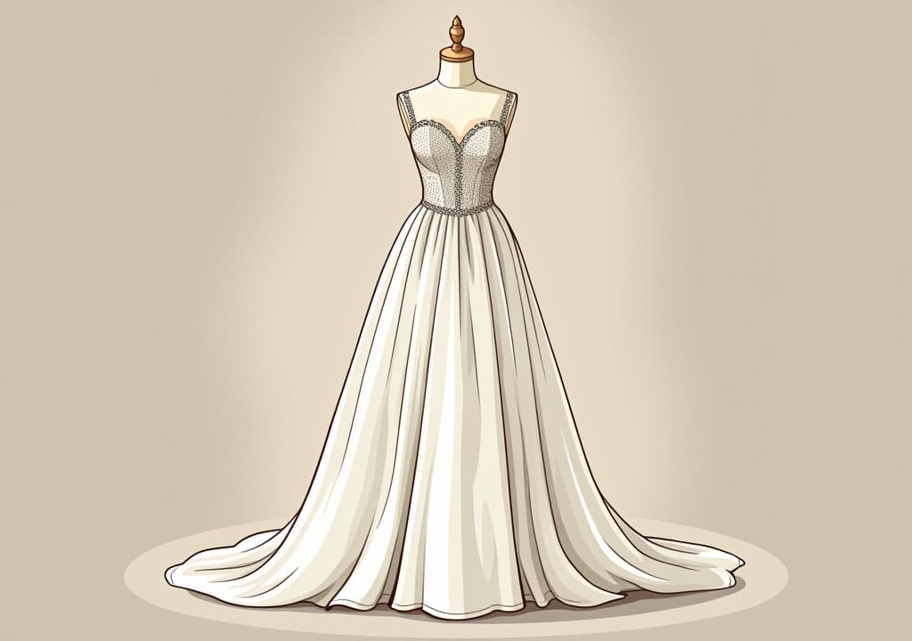  illustration of a wedding dress on a mannequin for bridal display