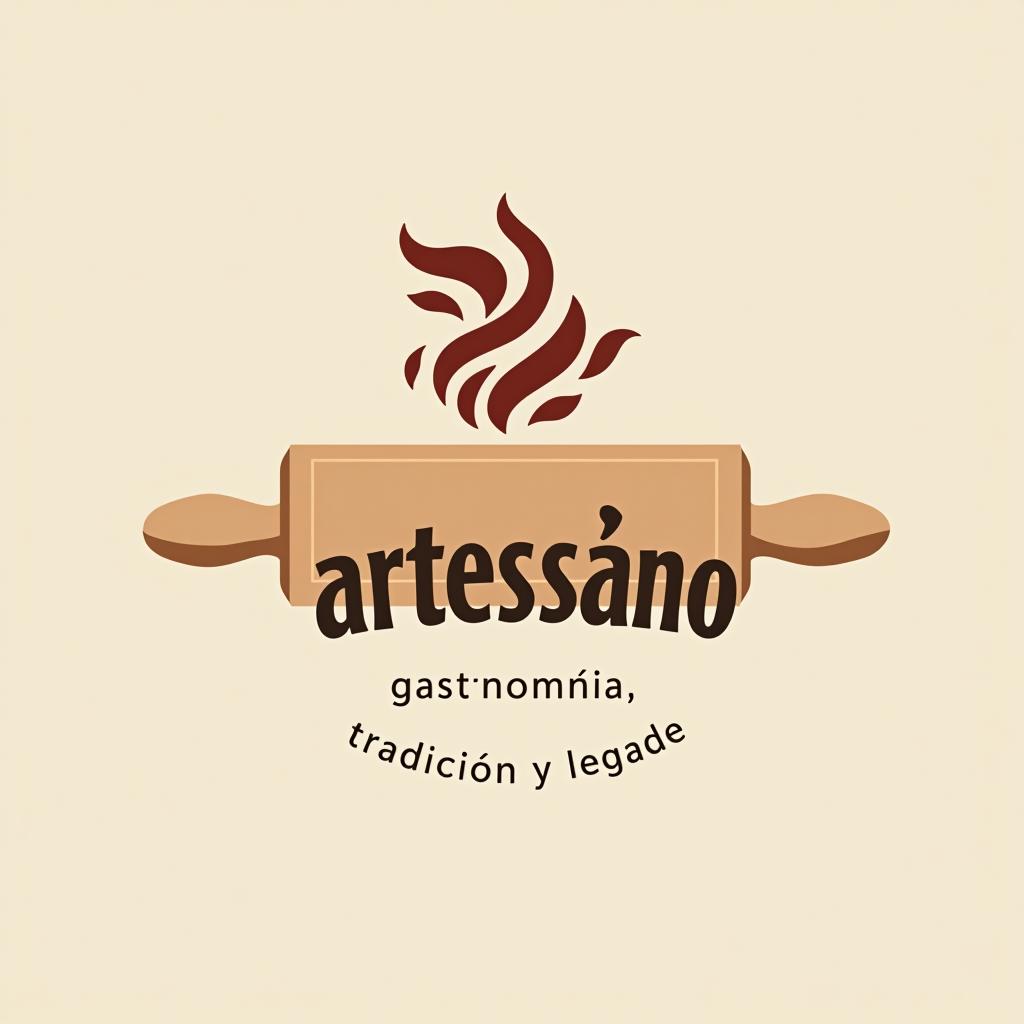  design a logo, marca “artessano” agregar elemento de repostería como rolling pin colores claros tonos cafés minimalista, simple y elegante, with the text 'gastronomía, tradición y legado'.