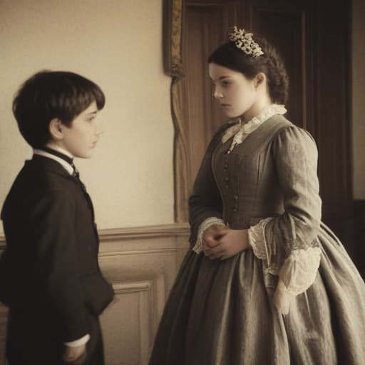 Stepmother being strict to teenboy in France 1800s in Cinematic style