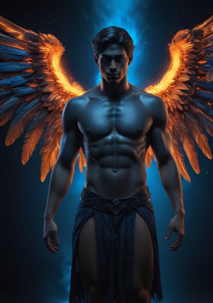 Angel negro con fuego azul highly detailed,studio lighting,professional,vivid colors, cinematic lighting, HDR, UHD, 4K, 8k, 64K