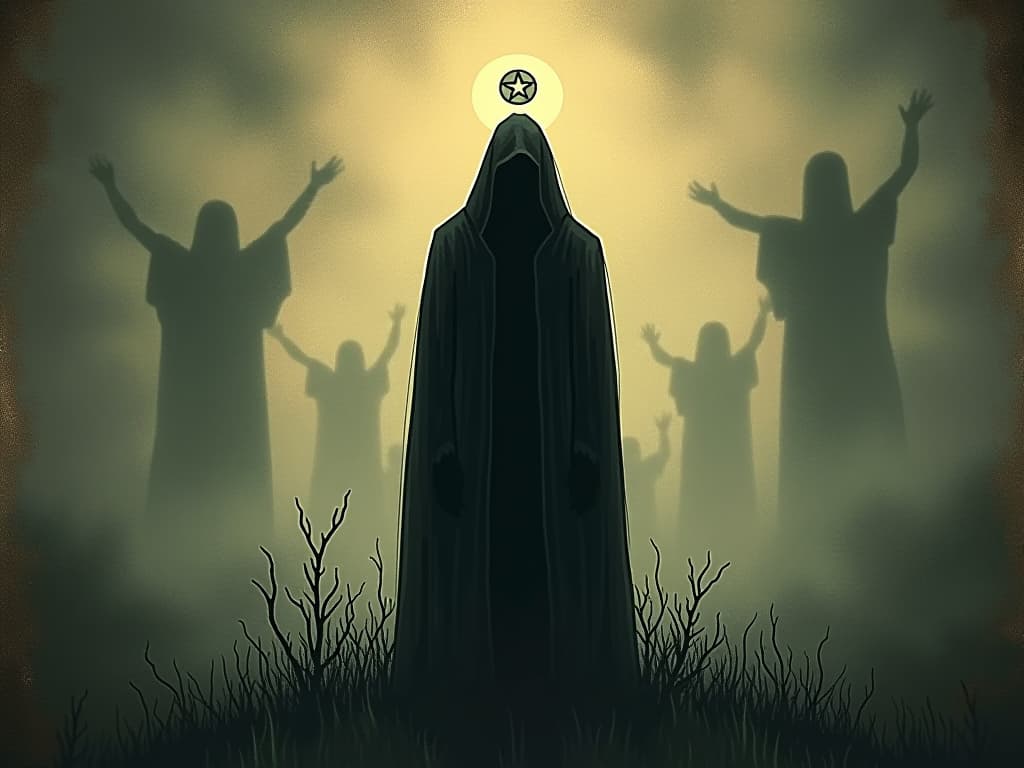  shadowy, isolated figure against a backdrop of blurred, moving shapes, heavy atmosphere, loneliness, palpable solitude. an illustration in the style of a worn, mystical old tarot trump card, mysterious and elements of surrealism. the colors are muted, somber and eerie, but with contrast bring out an occult and esoteric vibe.