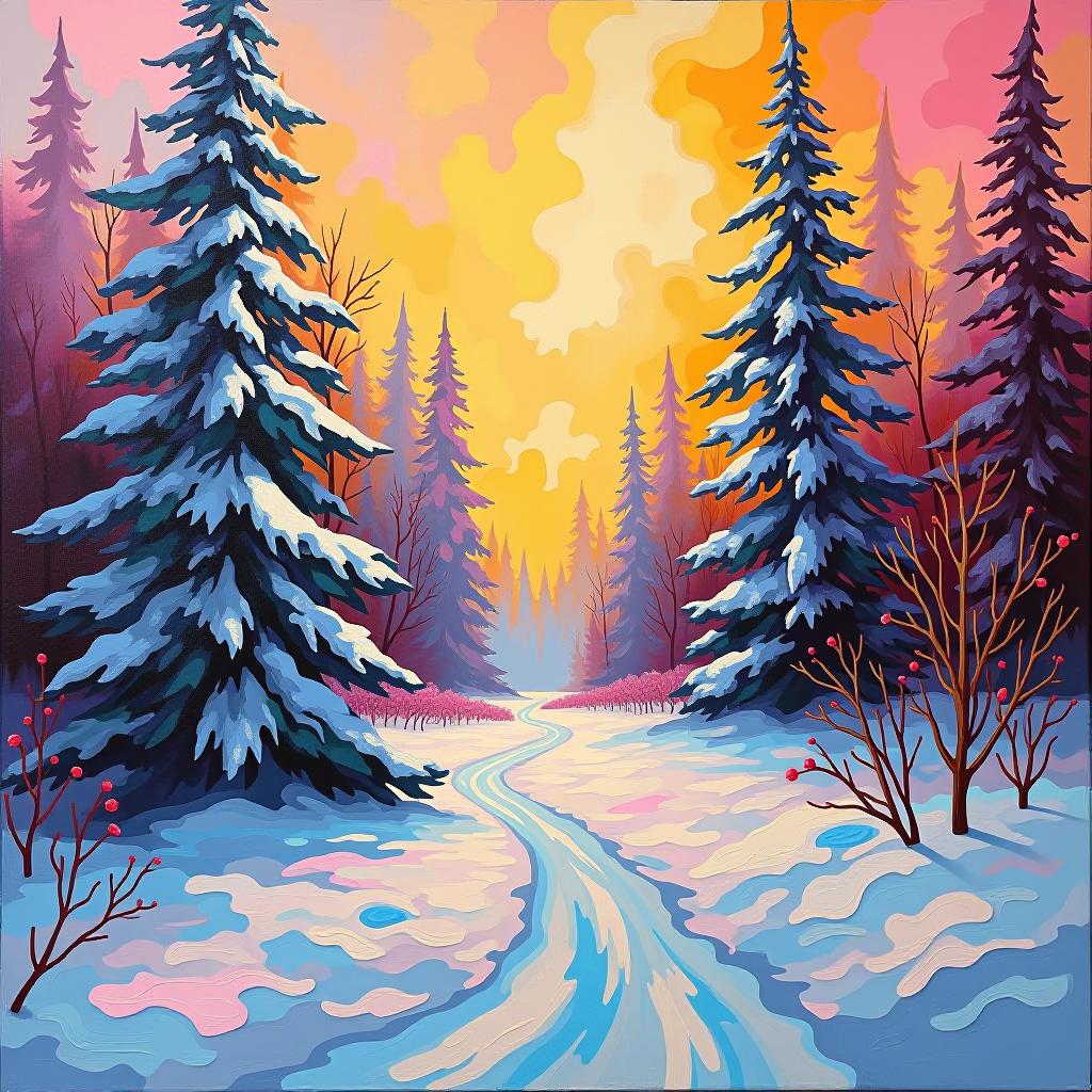  pop art style (oil painting: 1.4) abstract background, light tones, psychedelic. in the middle is "winter.". . bright colors, bold outlines, popular culture themes, ironic or kitsch