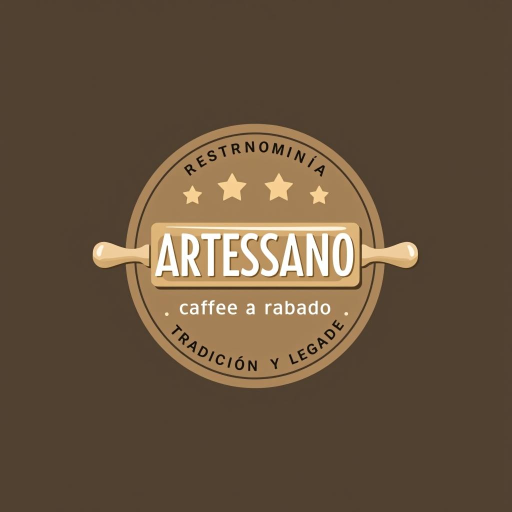  design a logo, marca “artessano” agregar elemento de repostería como rolling pin colores claros tonos cafés minimalista, simple y elegante, with the text 'gastronomía, tradición y legado'.