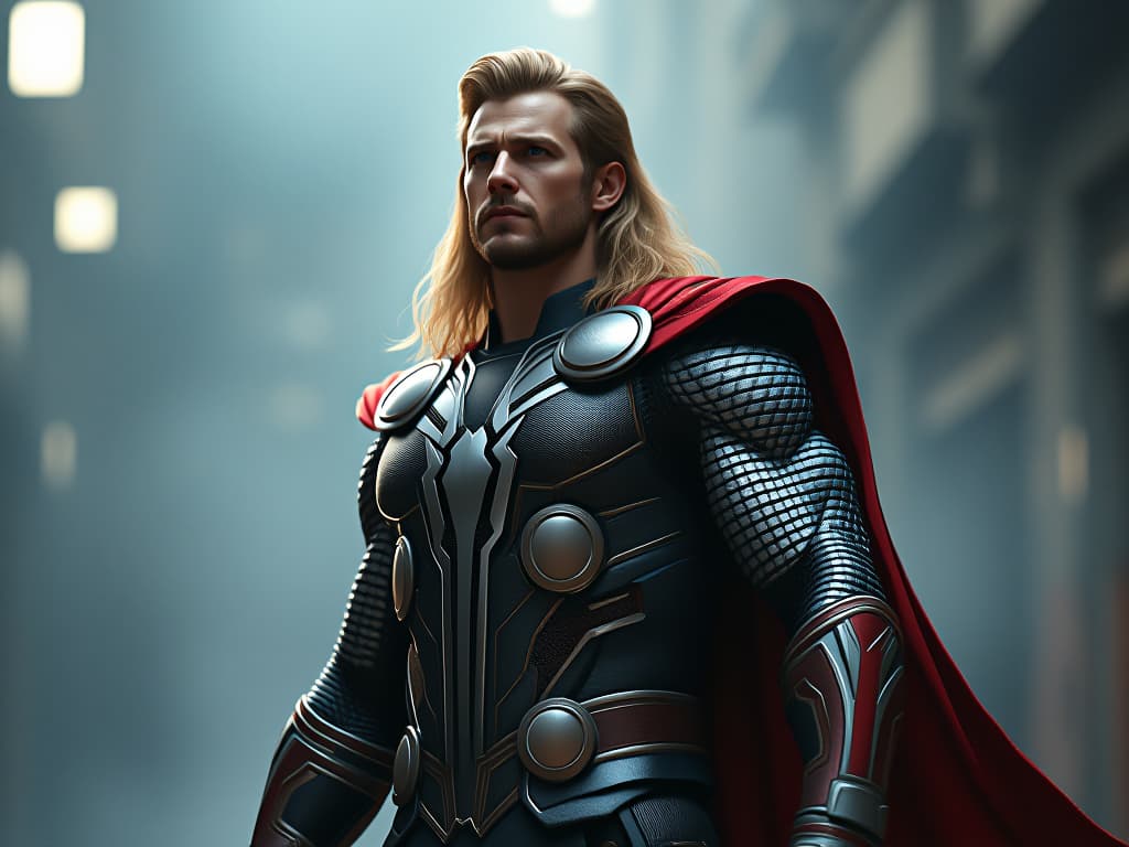  thor in spiderman suit hyperrealistic, full body, detailed clothing, highly detailed, cinematic lighting, stunningly beautiful, intricate, sharp focus, f/1. 8, 85mm, (centered image composition), (professionally color graded), ((bright soft diffused light)), volumetric fog, trending on instagram, trending on tumblr, HDR 4K, 8K