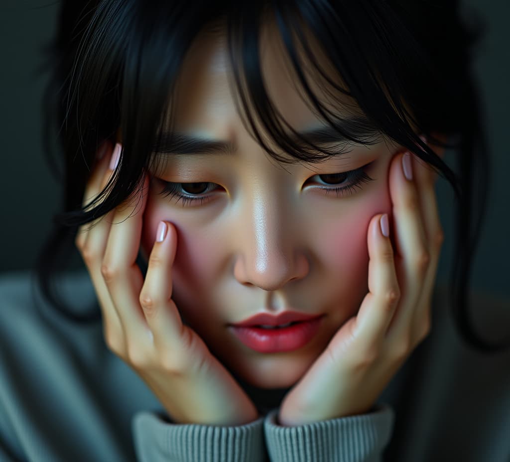  korean woman sad and crying with tears in her eyes due to distress