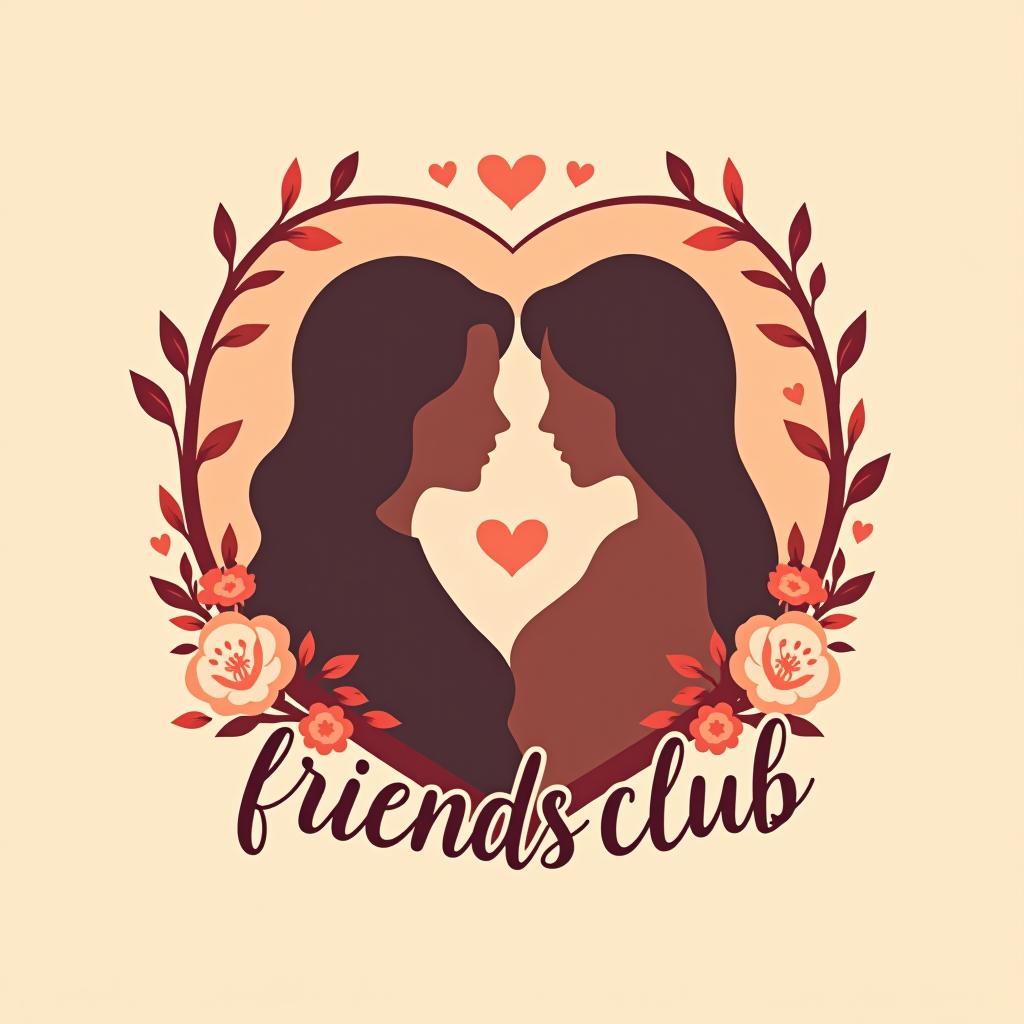  create a romantic themed logo for a group called 'friends club,' inspired by k drama aesthetics. the logo should feature a warm and inviting color palette with elements that evoke friendship and affection, such as hearts, intertwined hands, or subtle floral patterns. include subtle k drama inspired motifs, such as elegant script fonts, dreamy backgrounds, or charming character illustrations. incorporate the text 'friends club' in a stylish, romantic font. the overall design should capture the essence of k drama romance and convey a sense of closeness and warmth