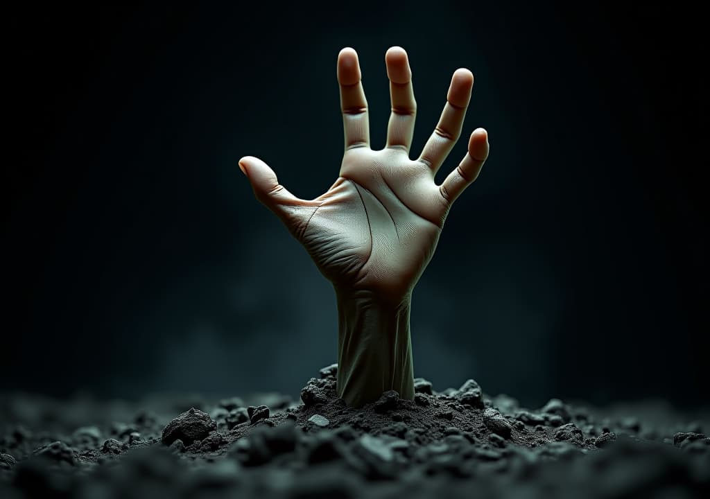  zombie hand coming out of the ground, png format isolated with white highlights,