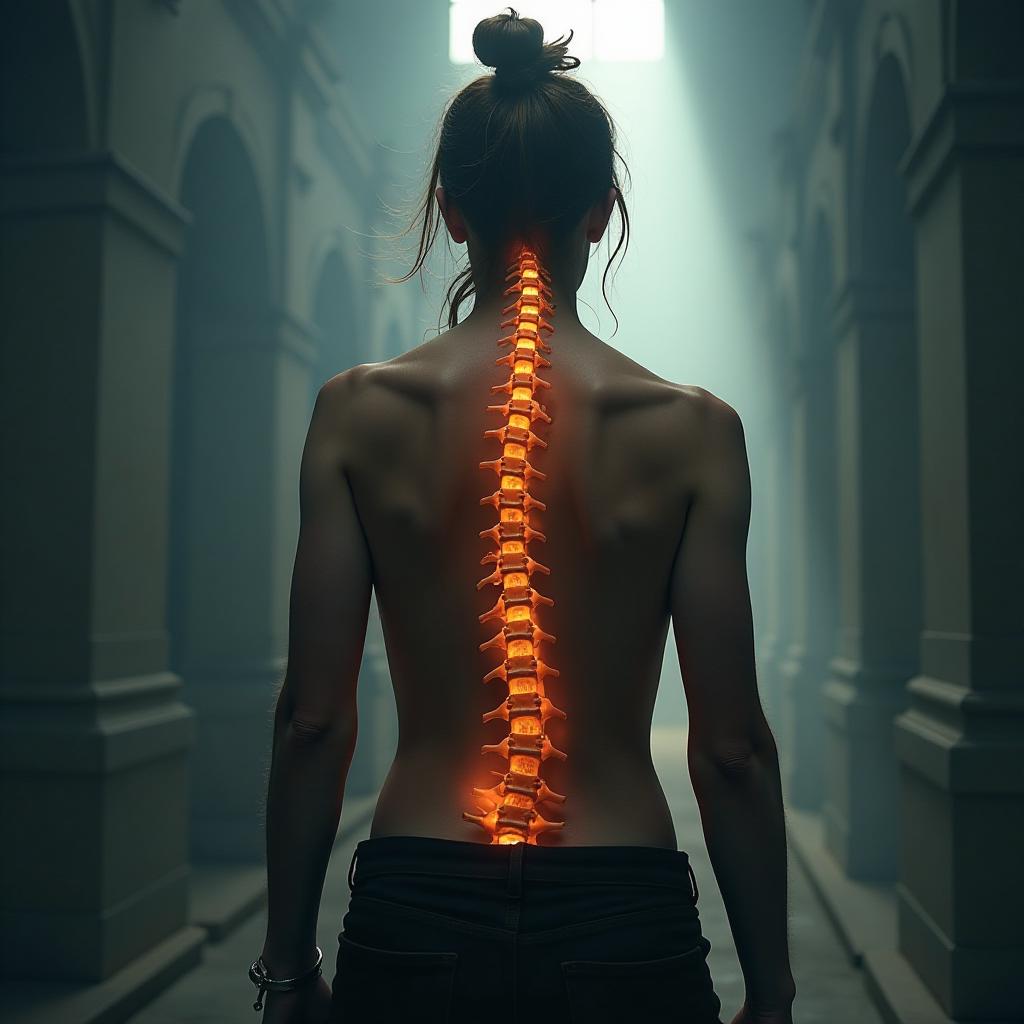  the spine in the light. hyperrealistic, full body, detailed clothing, highly detailed, cinematic lighting, stunningly beautiful, intricate, sharp focus, f/1. 8, 85mm, (centered image composition), (professionally color graded), ((bright soft diffused light)), volumetric fog, trending on instagram, trending on tumblr, HDR 4K, 8K