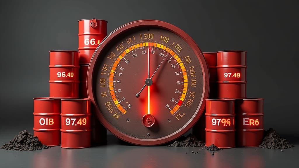  **prompt:** create a hyper realistic and detailed image showcasing the fluctuating prices of heating oil in the saarpfalz district. the central focus of the composition should be a visually striking barometer, symbolizing the price level. the barometer should have intricate details, displaying a range from low to high prices. surrounding the barometer, include stacks of heating oil barrels to represent purchasing activity, with each barrel labeled with the current average price of 97.49 euros f