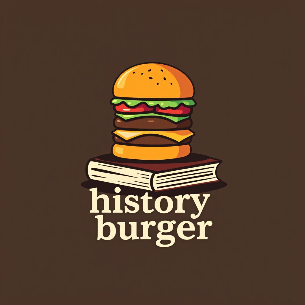  design a logo, desenhar um hambúrguer com um livro em baixo e escrito history burger, with the text 'history burger'.