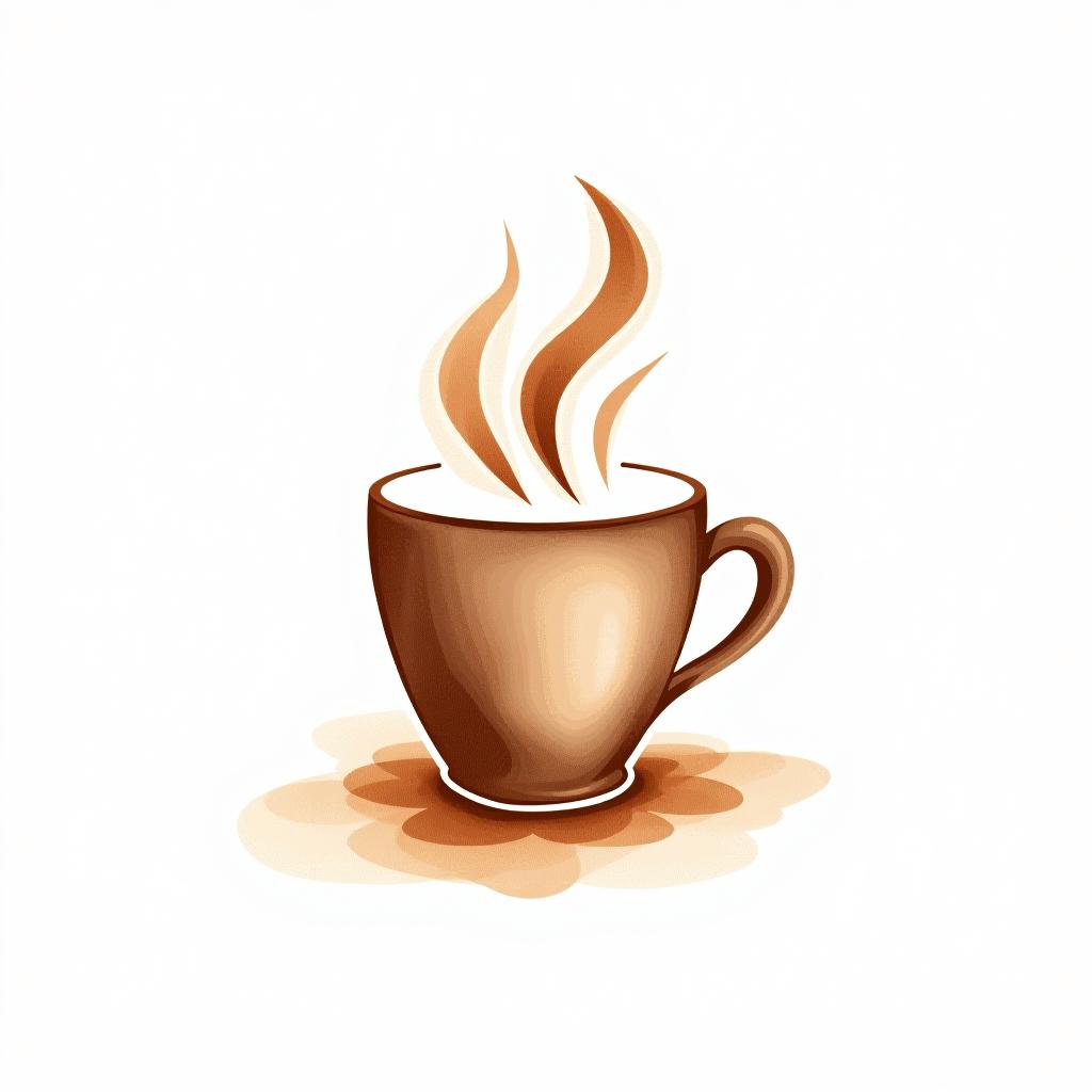  design a logo, watercolor style, logo of a coffee cup, brown gradient colors, white background