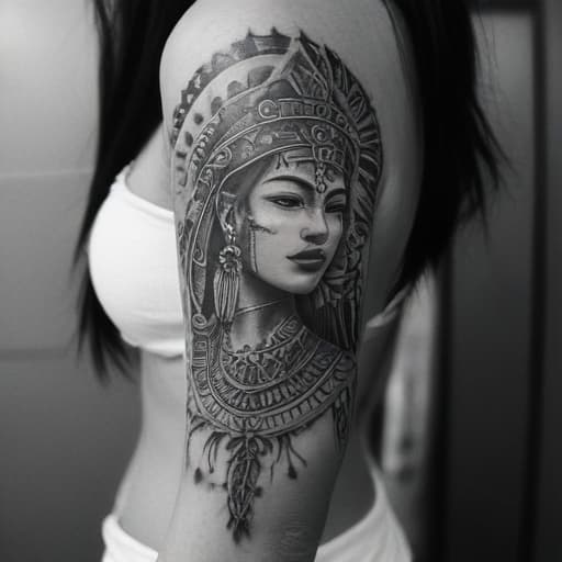 Maya women black and white tattoo