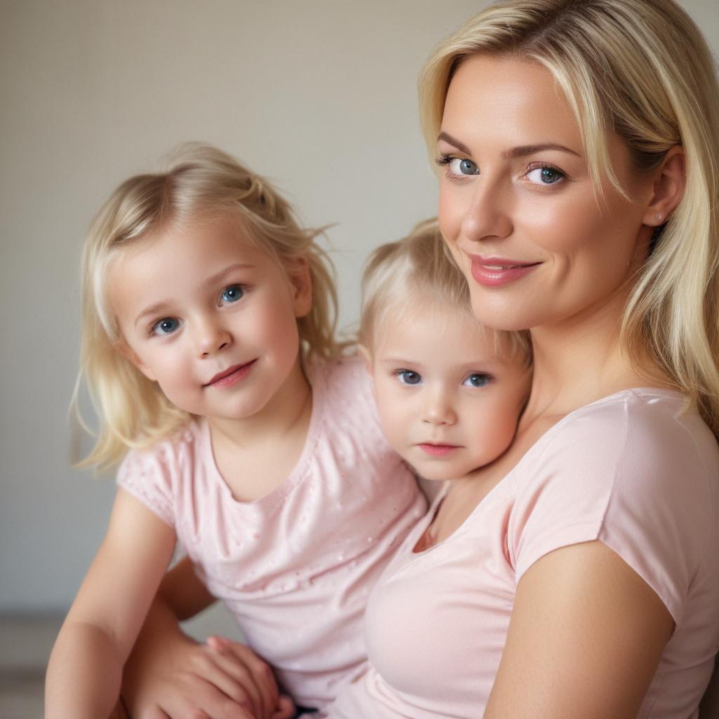 blond mother sitting with her young daughter