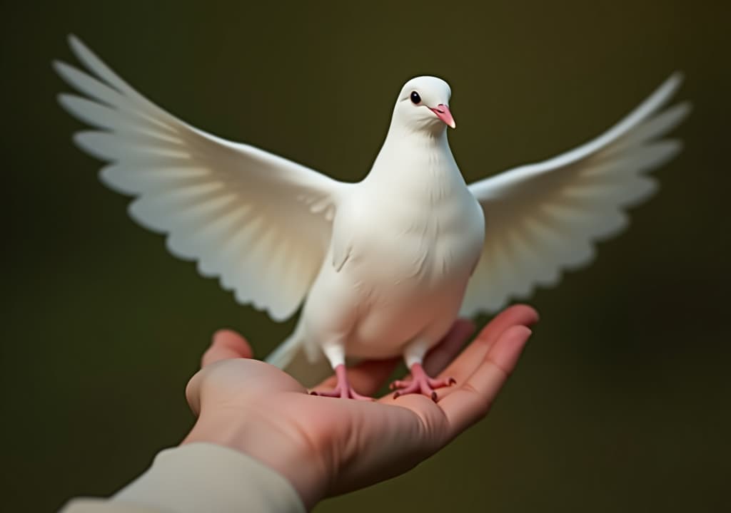  white dove of peace in hand.