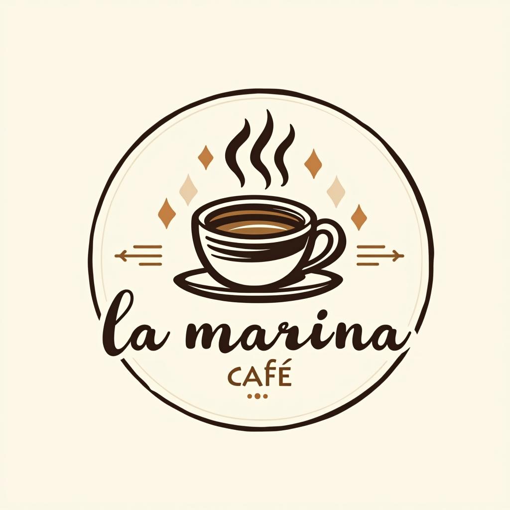  design a logo, una cafetería y bakery , with the text 'la marina café '.