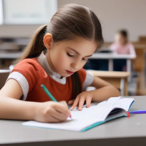 An image of a school child, writing an essay