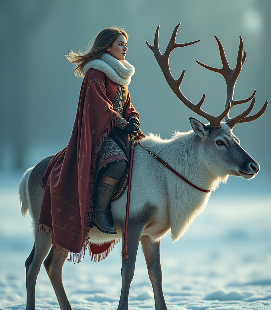  (french frost from marble:1, 4)) the great goddess of artemia's hunter on the reindeer, the reindeer on the bacon. hyperrealistic, full body, detailed clothing, highly detailed, cinematic lighting, stunningly beautiful, intricate, sharp focus, f/1. 8, 85mm, (centered image composition), (professionally color graded), ((bright soft diffused light)), volumetric fog, trending on instagram, trending on tumblr, HDR 4K, 8K