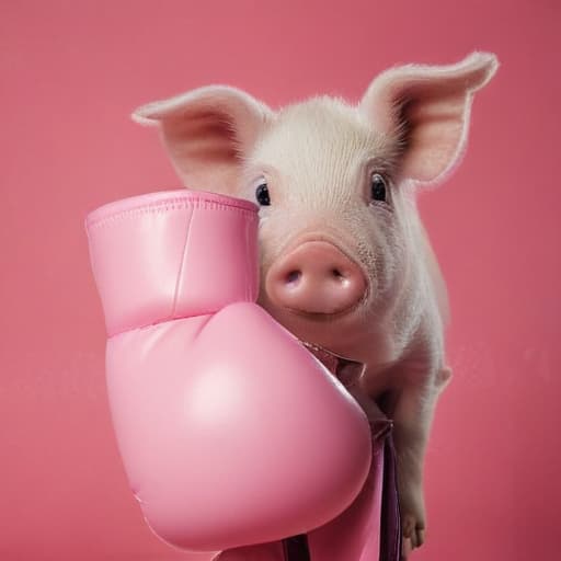 A boxing glove next to a pig