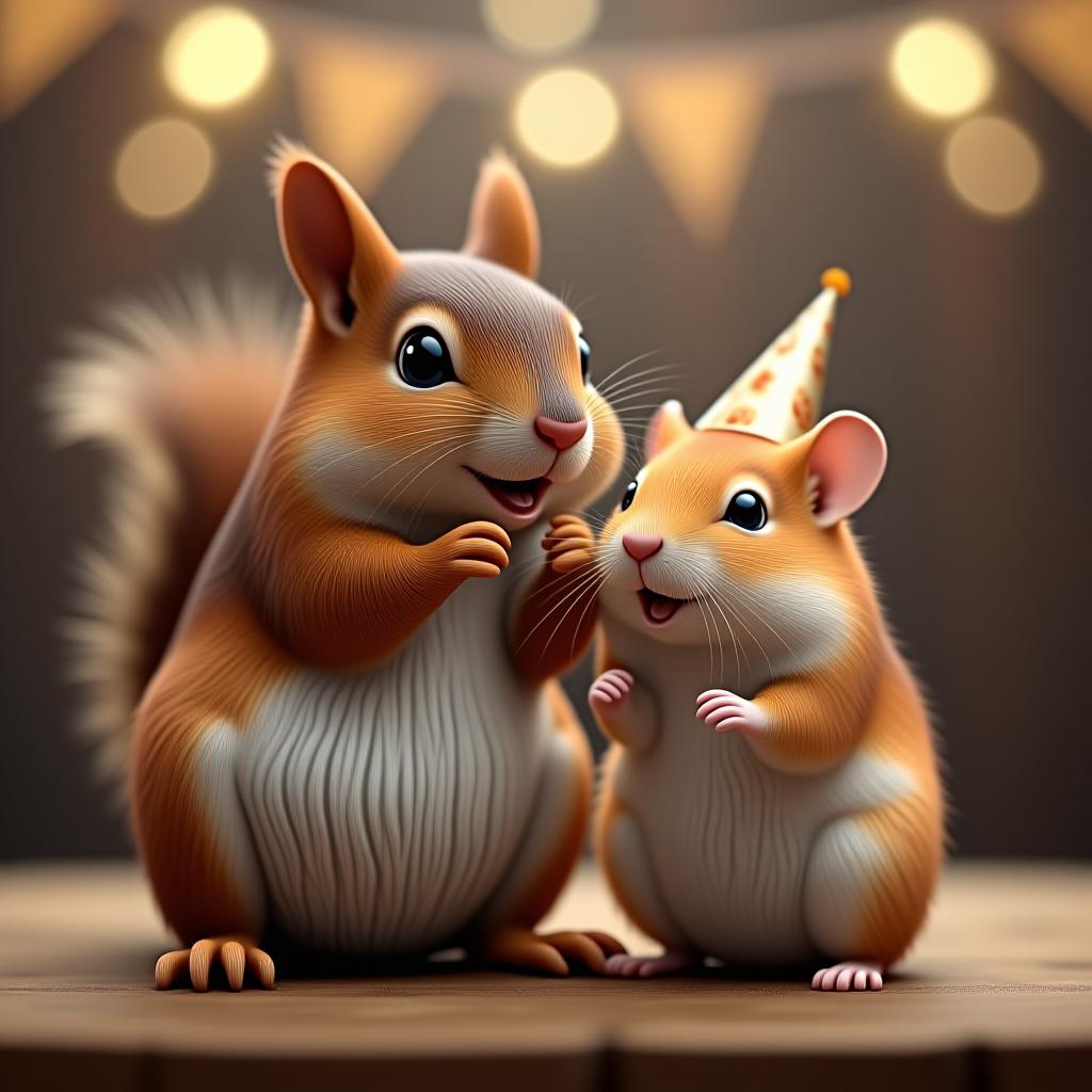  a squirrel and a hamster together at the celebration.