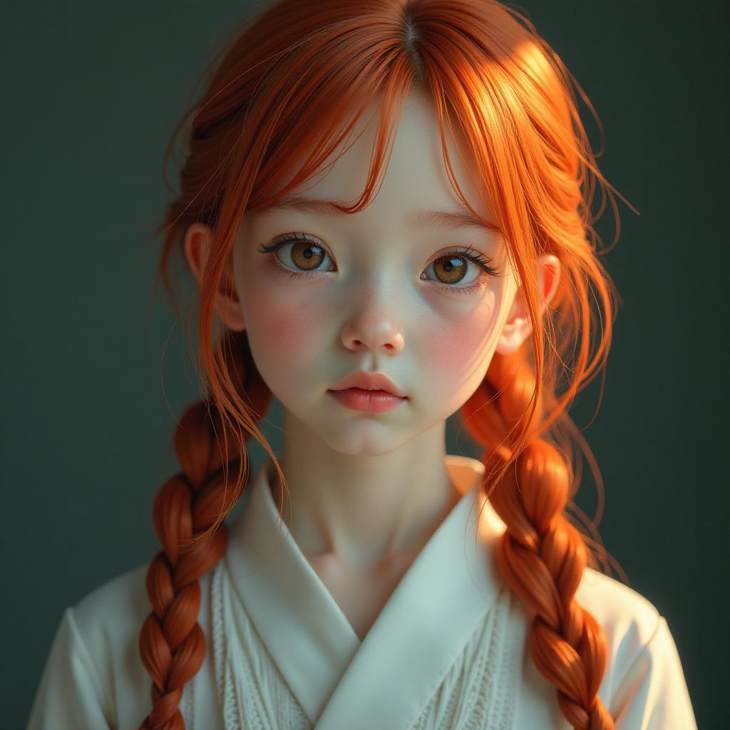  a red haired girl with various eye shapes, an asian in white, is looking at us. hyperrealistic, full body, detailed clothing, highly detailed, cinematic lighting, stunningly beautiful, intricate, sharp focus, f/1. 8, 85mm, (centered image composition), (professionally color graded), ((bright soft diffused light)), volumetric fog, trending on instagram, trending on tumblr, HDR 4K, 8K