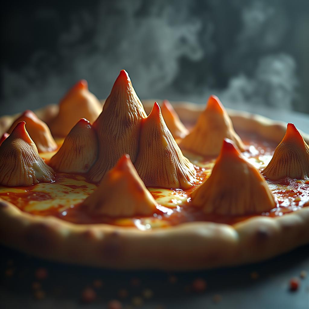  pizza mountains, pizza pieces hyperrealistic, full body, detailed clothing, highly detailed, cinematic lighting, stunningly beautiful, intricate, sharp focus, f/1. 8, 85mm, (centered image composition), (professionally color graded), ((bright soft diffused light)), volumetric fog, trending on instagram, trending on tumblr, HDR 4K, 8K