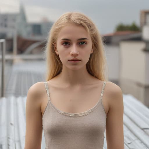 one beautiful young Blondie with big preety eyes standing in one pose on the roof, ((one with big beautiful brown eyes standing in one pose on the roof)), ((in simple dress)), very skinny, 18 years old,((looking at viewer)), smile, (((big beautiful brown eyes))), (close-up),", "negative_prompt": " [deformed | disfigured], poorly drawn, [ : wrong] anatomy, [extra | missing | floating | disconnected] limb, (mutated hands and fingers), blurry, (((in simple clothes)))girl 18 years hyperrealistic, full body, detailed clothing, highly detailed, cinematic lighting, stunningly beautiful, intricate, sharp focus, f/1. 8, 85mm, (centered image composition), (professionally color graded), ((bright soft diffused light)), volumetric fog, trending on instagram, trending on tumblr, HDR 4K, 8K