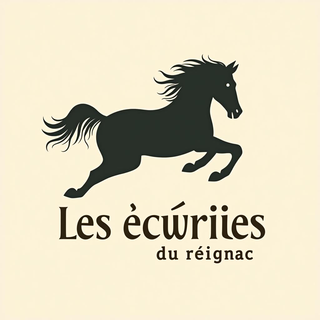  design a logo, un logo pour une écurie mentionnant les écuries du reignac, avec un cheval qui saute , with the text 'les écuries du reignac'.