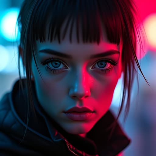  ultra realistic close up portrait ((beautiful pale cyberpunk female with heavy black eyeliner)), blue eyes, shaved side haircut, hyper detail, cinematic lighting, magic neon, dark red city, canon eos r3, nikon, f/1.4, iso 200, 1/160s, 8k, raw, unedited, symmetrical balance, in frame, 8k hyperrealistic, full body, detailed clothing, highly detailed, cinematic lighting, stunningly beautiful, intricate, sharp focus, f/1. 8, 85mm, (centered image composition), (professionally color graded), ((bright soft diffused light)), volumetric fog, trending on instagram, trending on tumblr, HDR 4K, 8K