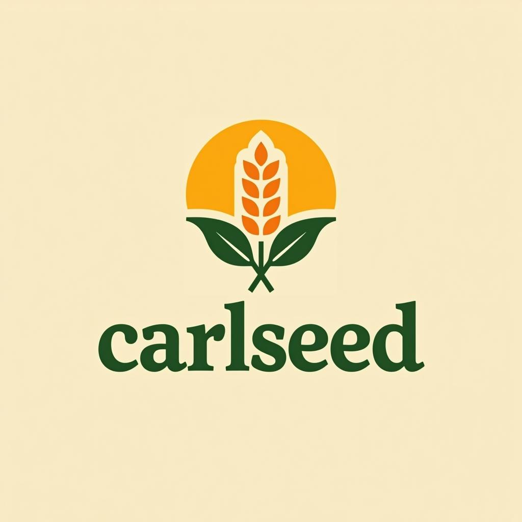  design a logo, in a minimalism style. logotipo de nombre “carlseed” con una planta de maíz. con eslogan “ por amor al campo” en colores verdes y naranjas , with the text 'carlseed'.