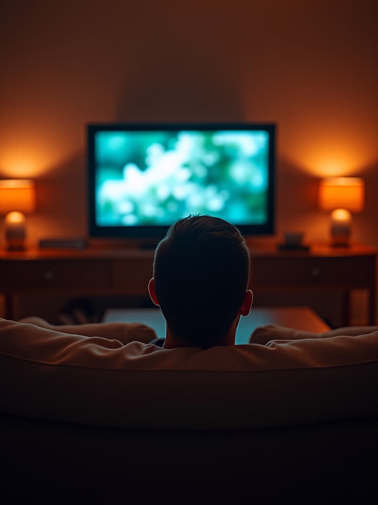  man sitting on the sofa watching tv