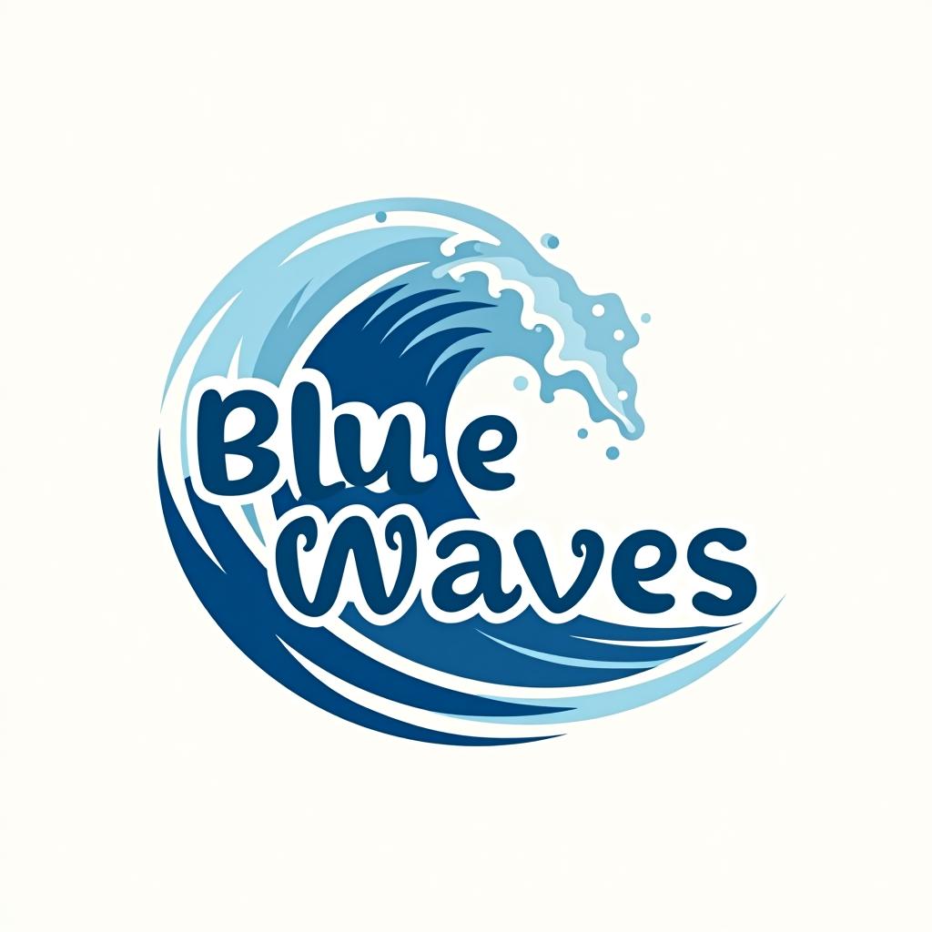  design a logo ; text title should be 'blue waves in santa fe'. logo with a wave, white background, logo style, flat