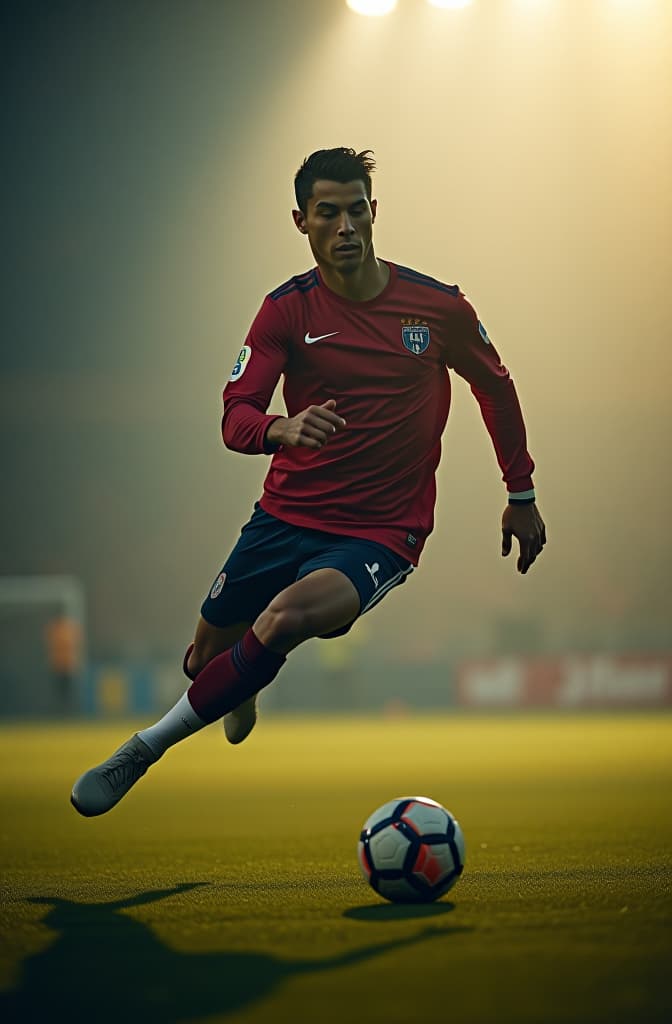  cristiano ronaldo doing training hyperrealistic, full body, detailed clothing, highly detailed, cinematic lighting, stunningly beautiful, intricate, sharp focus, f/1. 8, 85mm, (centered image composition), (professionally color graded), ((bright soft diffused light)), volumetric fog, trending on instagram, trending on tumblr, HDR 4K, 8K