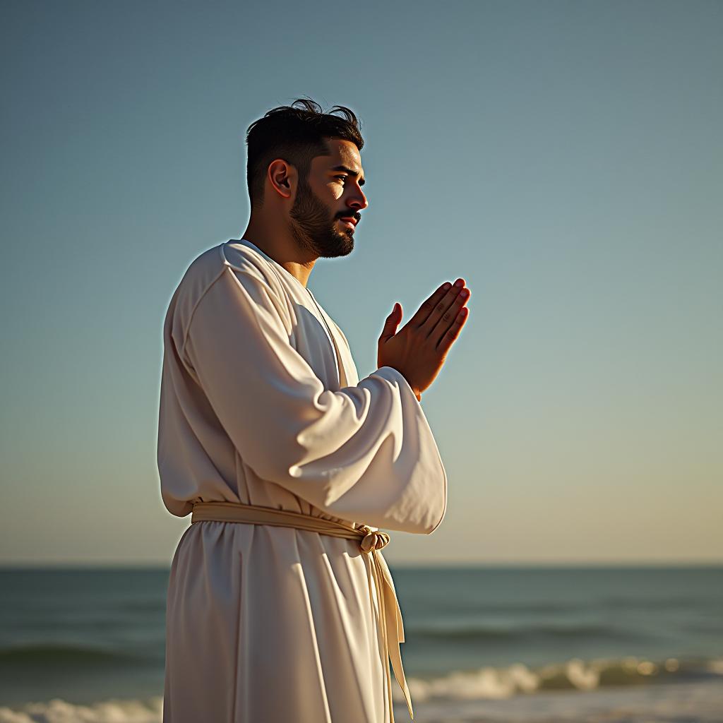  make an image of a man praying dressed in a thobe