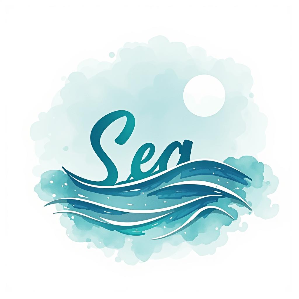  logo, watercolor style, logo, sea, blue teal colors, white background