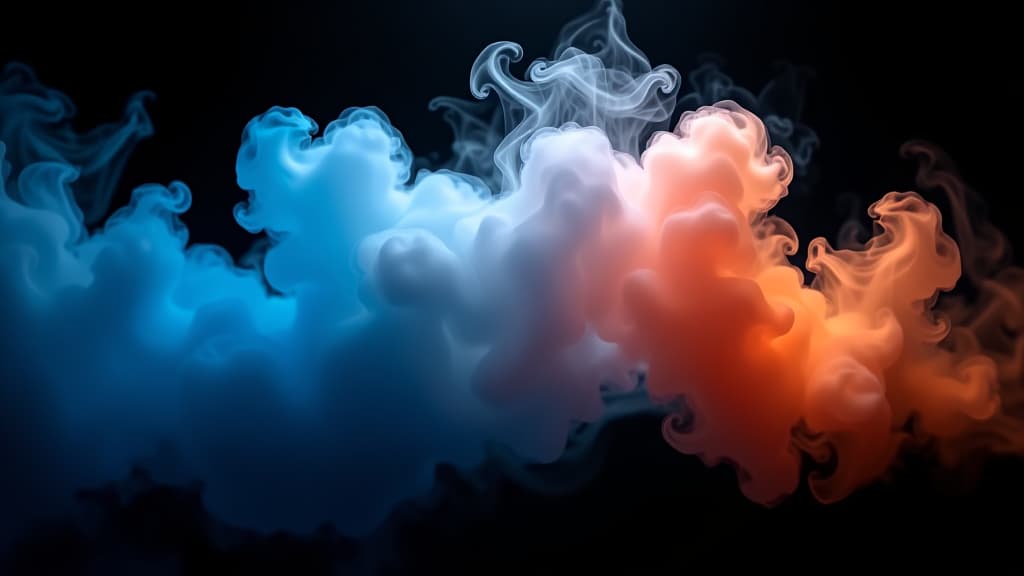  abstract blue, white and orange smoke cloud on black background, abstract , smoke , cloud , art