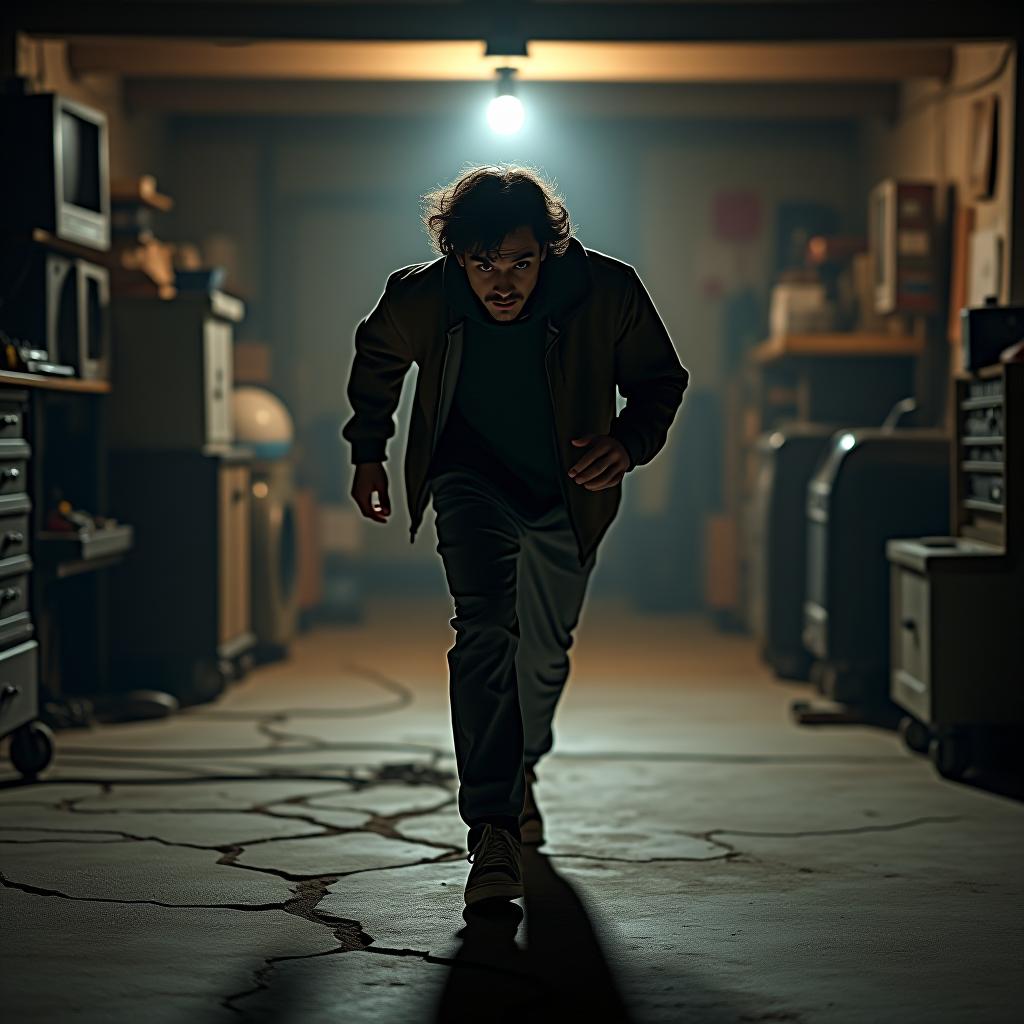  create a high quality, photorealistic image that vividly depicts the following scene: a gritty, ultra realistic image of a resolute individual caught mid step, worn sneakers pounding on cracked concrete. sweat soaked hair from years of struggle clings tightly to their furrowed forehead, their deep set eyes reflecting an unyielding determination. the backdrop contrasts sharply a dimly lit, cluttered garage filled with rudimentary tech equipment signals the birth of a humble venture. the ambient light from a single bare bulb casts long, dramatic shadows, showcasing the silent yet relentless passage of time in this sanctuary of perseverance. captured via leica sl2, f/1.2, iso 800, 1/400s, 8k, raw, authentic emotion, extreme detail, cine hyperrealistic, full body, detailed clothing, highly detailed, cinematic lighting, stunningly beautiful, intricate, sharp focus, f/1. 8, 85mm, (centered image composition), (professionally color graded), ((bright soft diffused light)), volumetric fog, trending on instagram, trending on tumblr, HDR 4K, 8K