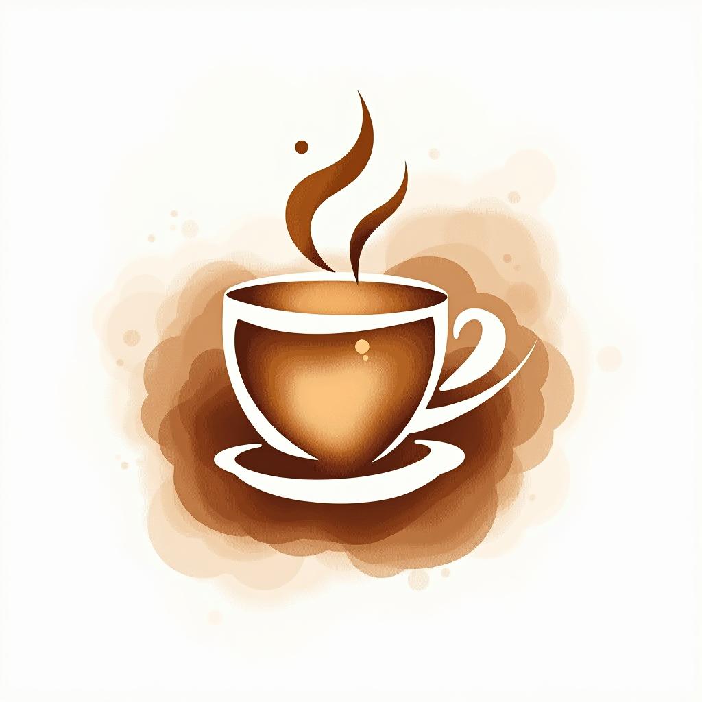  design a logo, watercolor style, logo of a coffee cup, brown gradient colors, white background