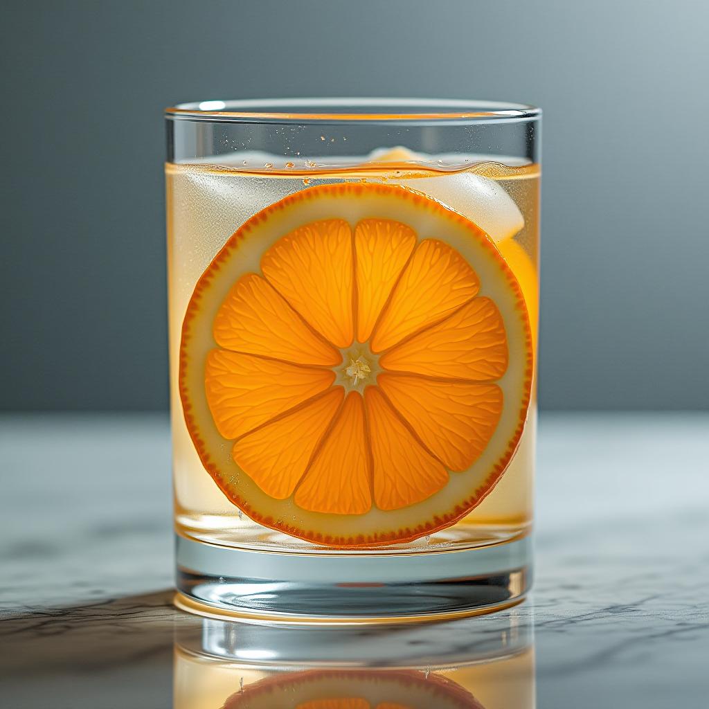  a sliced orange in water