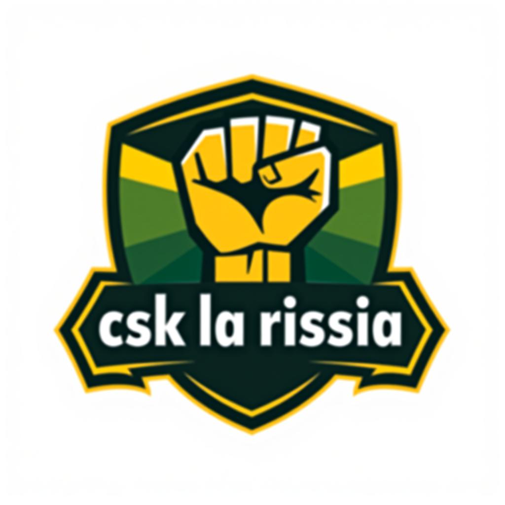  design a logo, logo for fantasy football with basic yellow green and black colors with a closed fist as a symbol and the writing csk la rissa, with the text 'csk la rissa'.