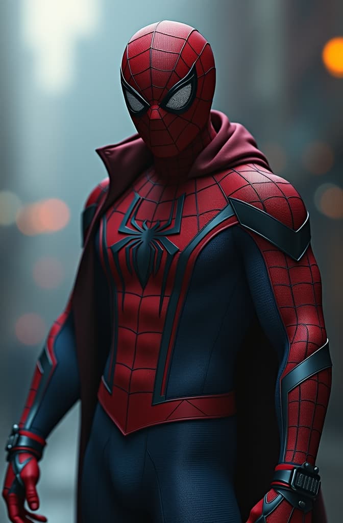  spider man hyperrealistic, full body, detailed clothing, highly detailed, cinematic lighting, stunningly beautiful, intricate, sharp focus, f/1. 8, 85mm, (centered image composition), (professionally color graded), ((bright soft diffused light)), volumetric fog, trending on instagram, trending on tumblr, HDR 4K, 8K