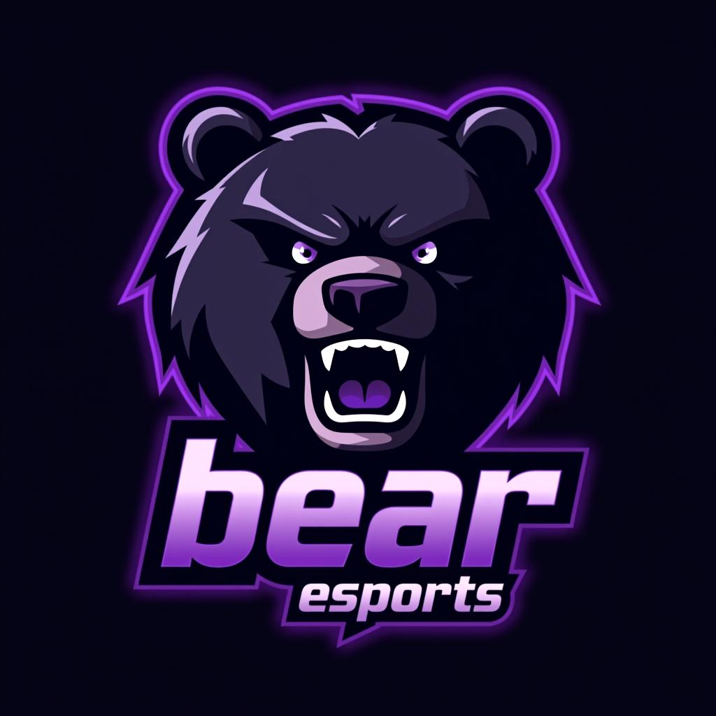  design a logo, esports logo, angry bear, black and purple color, with the text 'bear esports '.