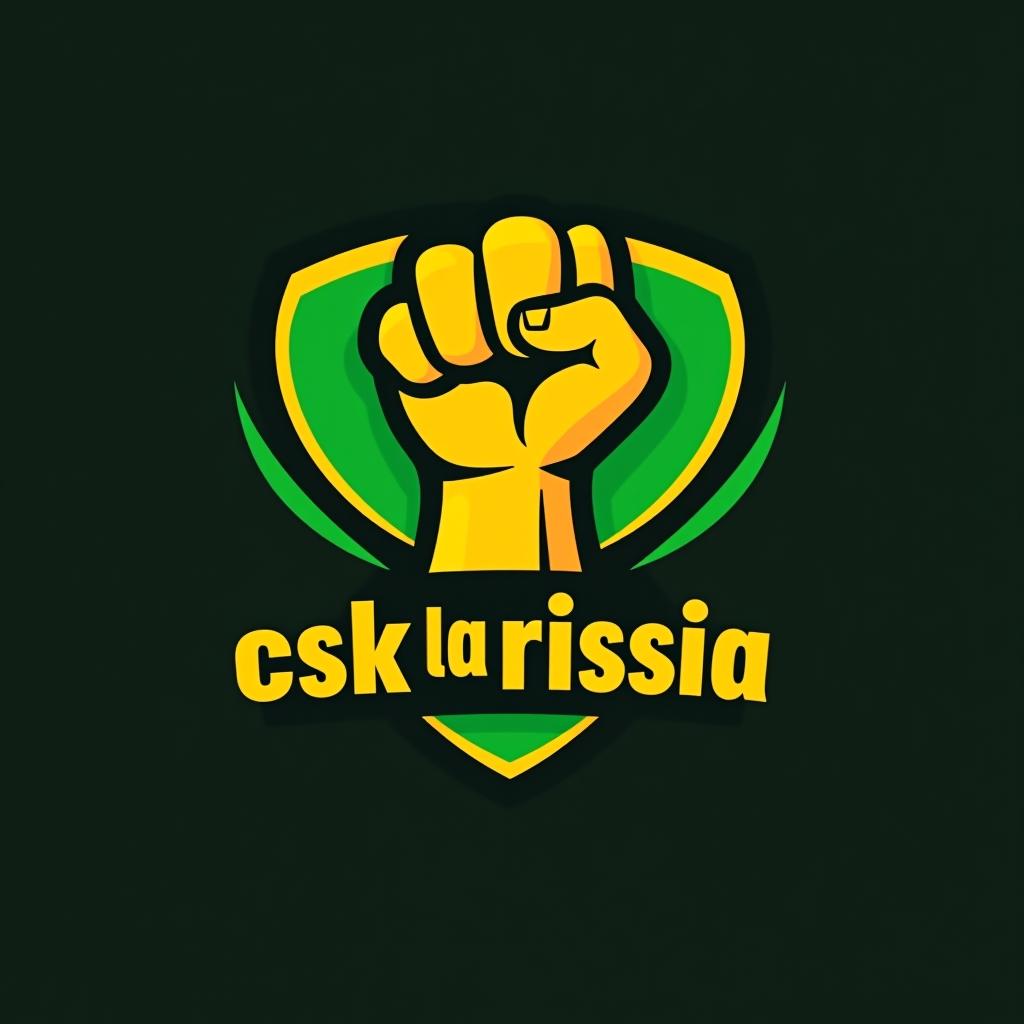  design a logo, logo for fantasy football with basic yellow green and black colors with a closed fist as a symbol and the writing csk la rissa, with the text 'csk la rissa'.