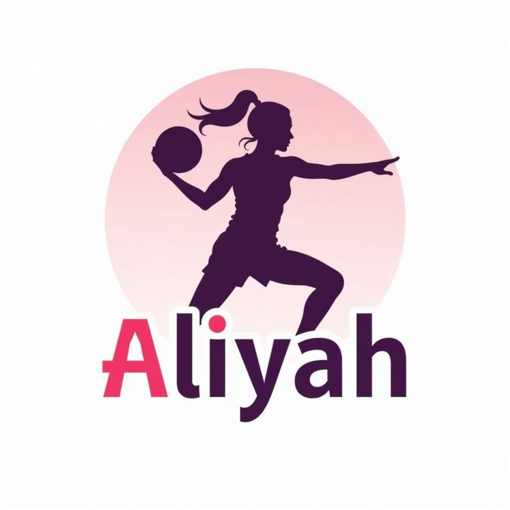  design a logo, logotipo minimalista en el tema de jugadora de volley ball atacando la red con el texto ‘aliyah’ colores blanco, rosa y morado. silueta de mujer adolescente