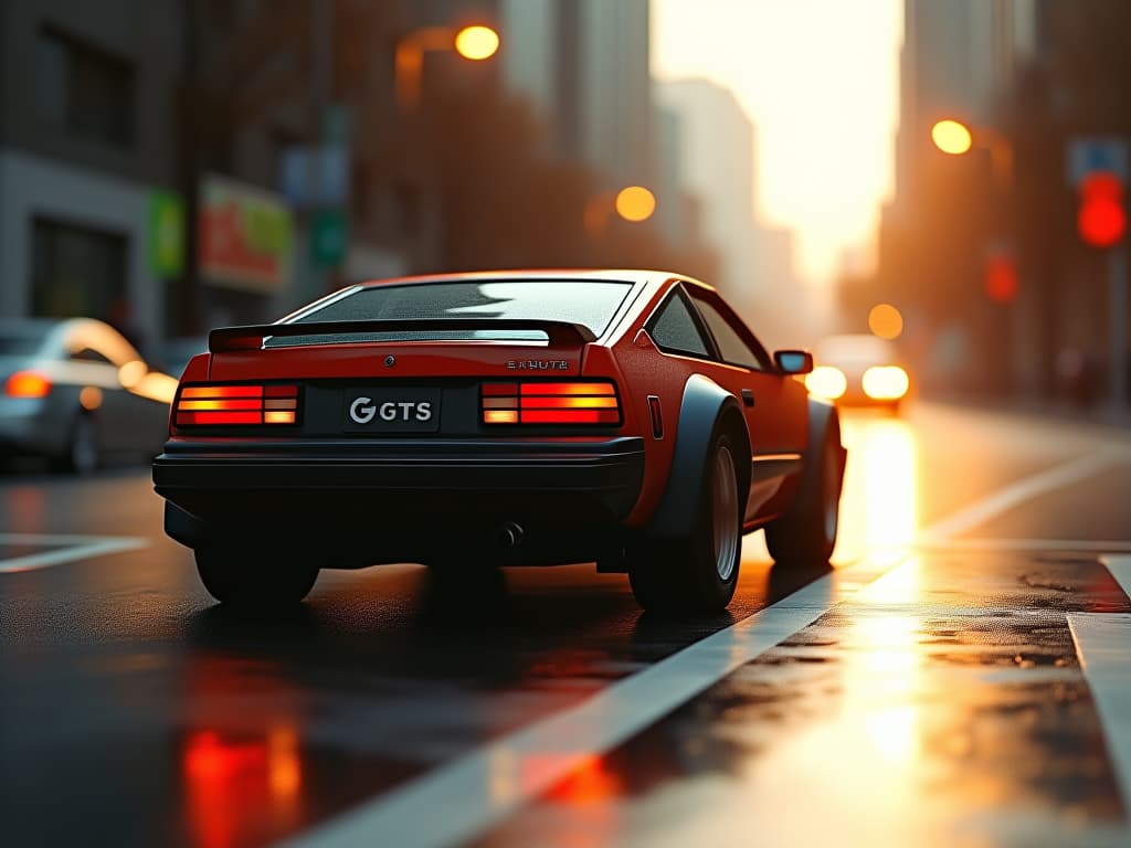  1984 toyota celica gts coupe reimagined for 2025, new, old, stanced, futuristic, coupe, ra65, celica, gts, trunk,, cinematic film style, shallow depth of field, vignette, highly detailed, high budget, bokeh, cinemascope, moody, epic, gorgeous, film grain, grainy