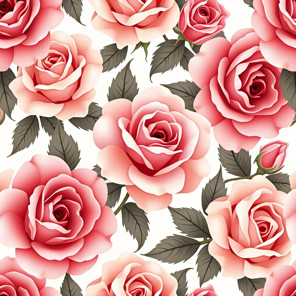  create a seamless digital design featuring a pattern of large, beautiful roses with soft, watercolor like effects. the roses should cover the entire surface, creating a bold, elegant, and continuous look. the overall style should be light and airy, with delicate leaves and petals to enhance the natural, floral theme. the design should be seamless to ensure it can be used in repeating patterns or wraps.