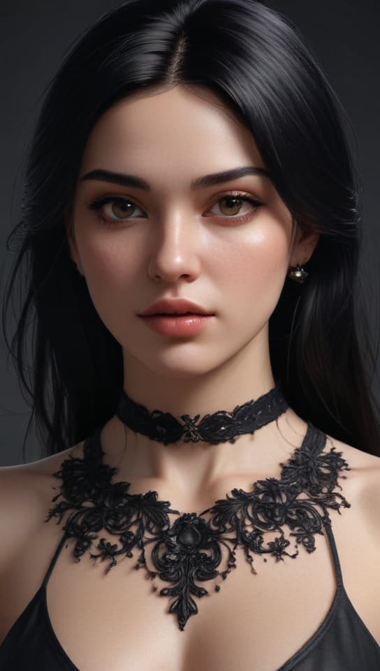 black long hair in and black collar on , trending on art station, (detailed face), ((upper body)), (front view),(masterpiece:1.4),(photorealistic:1.4),(high resolution),(exquisitely detailed),(beautiful detailed light),(ultra_color),(perfect anatomy),best quality,ultra high definition,(cinematic light),<lora:ClothingAdjuster3:-0.5>