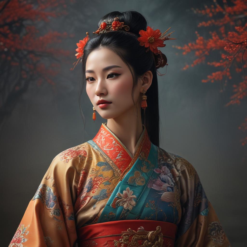 ((masterpiece)),(((best quality))), 8k, high detailed, ultra detailed,A depiction of Mazu,Chinese traditional painting,realistic, artist unknown, vibrant colors, intricate details, soft lighting hyperrealistic, full body, detailed clothing, highly detailed, cinematic lighting, stunningly beautiful, intricate, sharp focus, f/1. 8, 85mm, (centered image composition), (professionally color graded), ((bright soft diffused light)), volumetric fog, trending on instagram, trending on tumblr, HDR 4K, 8K